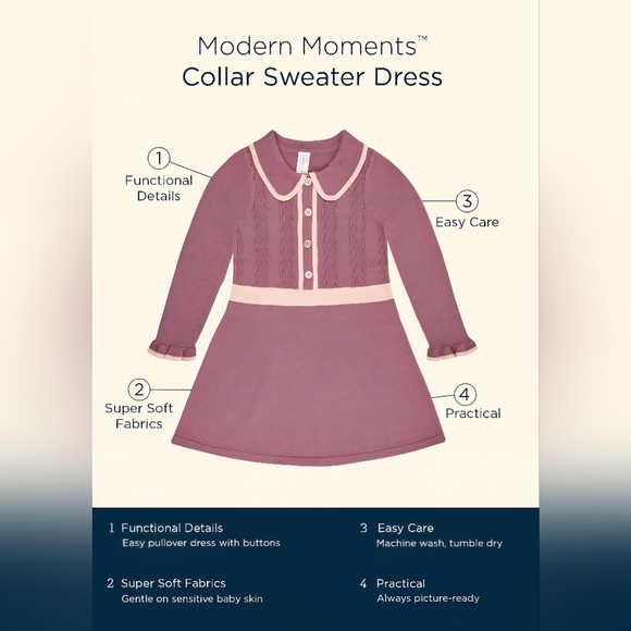 Modern Moments By Gerber Toddler Girl Collar Sweater Dress, Size 2T - Picture 6 of 11